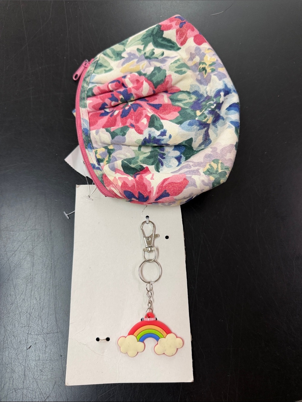 Kids Floral Coin Purse with Rainbow Keychain - Pink Floral